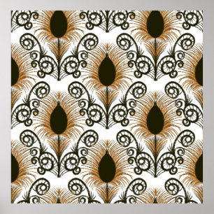 Boho Peacock Feather Jewel Tone-Brown & Guld Poster