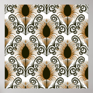 Boho Peacock Feather Jewel Tone-Brown & Guld Poster