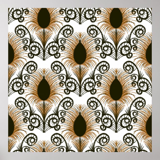 Boho Peacock Feather Jewel Tone-Brown & Guld Poster (Framsidan)