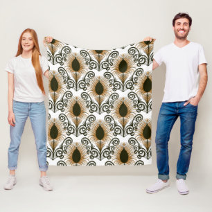 Boho Peacock Feather Jewel Tone-Golden Brown Fleecefilt