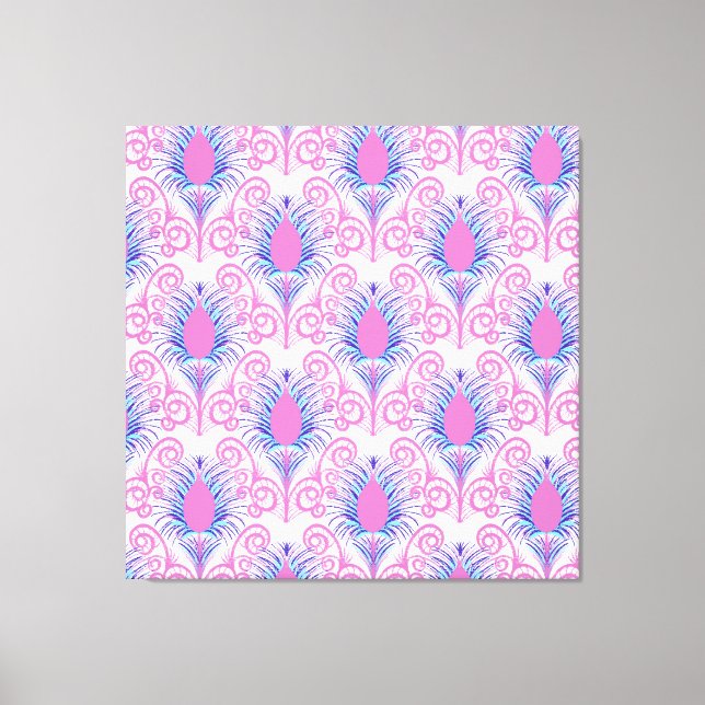 Boho Peacock Feather Jewel Tone-Neon Rosa Canvastryck (Framsida)