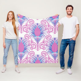 Boho Peacock Feather Jewel Tone-Neon Rosa Fleecefilt