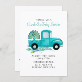 Boho Peacock Feathers Vintage Lastbil Baby Shower Inbjudningar