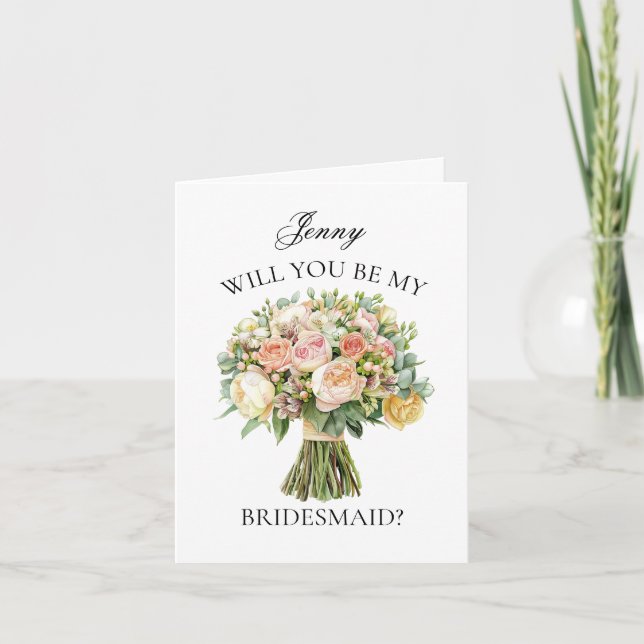 Boho Peonies Bouquet Bridesmaid Frieri Inbjudan (Framsida)