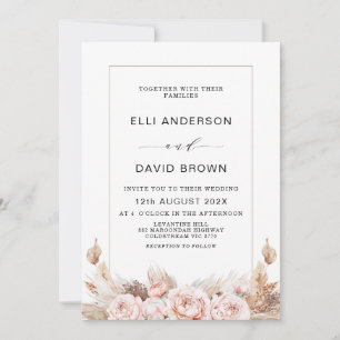Boho Peonies och Pampas Grass Blommigt Bröllop Inv Inbjudningar