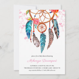 Boho peony Blommigt Dreamcatcher Girl Baby Shower Inbjudningar