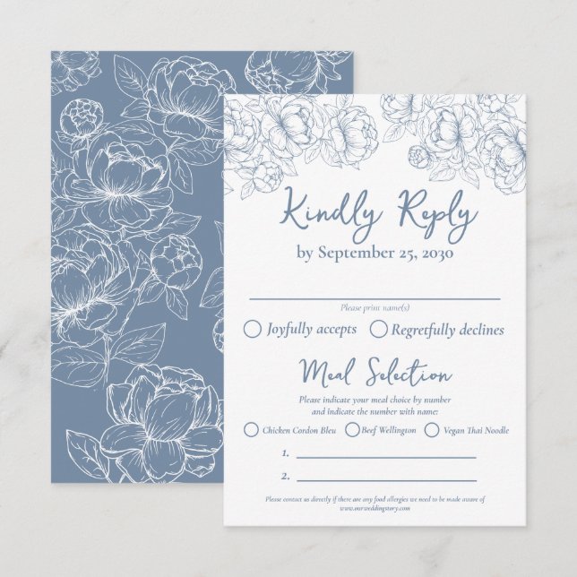 Boho Periwinkle Blue Blommigt Bröllop Meal Options OSA Kort (Fram/baksida)