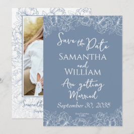 Boho Periwinkle Blue Blommigt Modern Photo Bröllop Spara Datumet