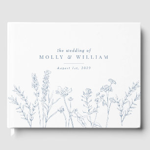 Boho Periwinkle Blue Wildblomme Bröllop Guest Bok