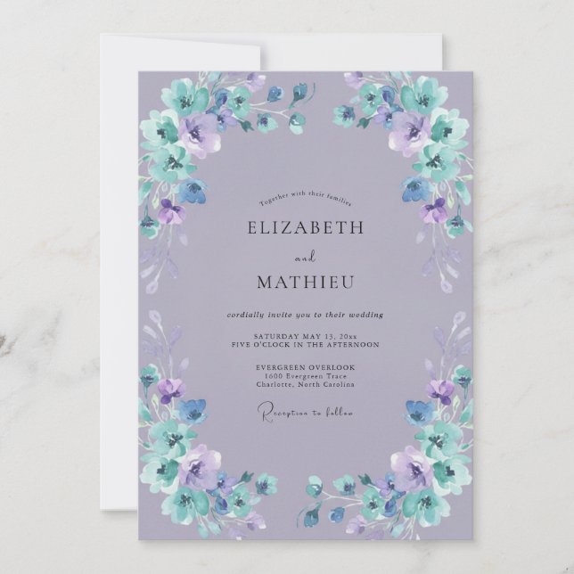Boho Periwinkle Teal Målad Bröllop Inbjudningar (Framsida)