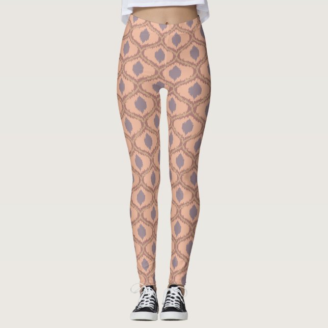 Boho Persika Mauve Ikat Mönster Leggings (Framsida)