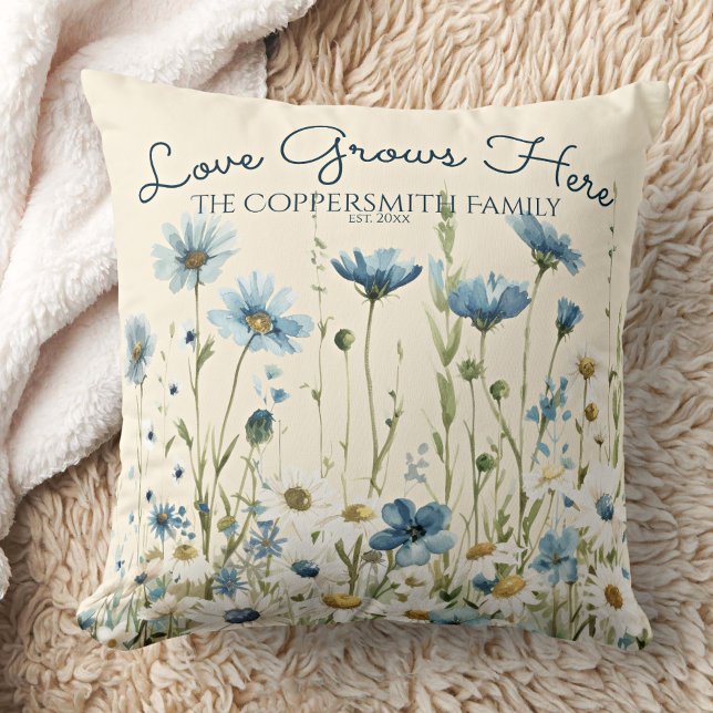 Boho Personlig Blue Wildblommor, Daisy Family Kudde (Skapare uppladdad)