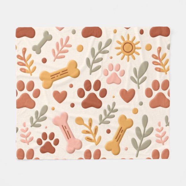 Boho Pet Blanket | Cozy Paw Print & Heart Design Fleecefilt (Framsidan (Horisontell))