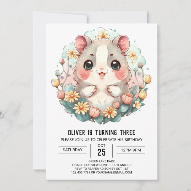 Boho Pet Party Hamster Birthday Inbjudningar (Framsida)