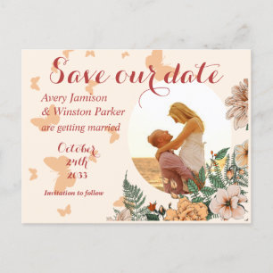Boho Photo Blommigt Buttery Save the Date Meddelande Vykort