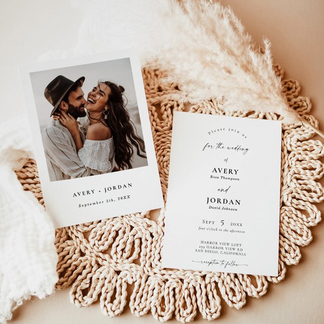 Boho Photo bröllopsinbjudan | Modern minimalist Inbjudningar (Skapare uppladdad)
