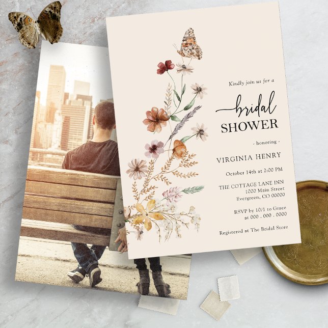 Boho Photo Inbjudningskort för möhippan (Boho Wildflower Photo Bridal Shower Invitation by Painted Paperie
)