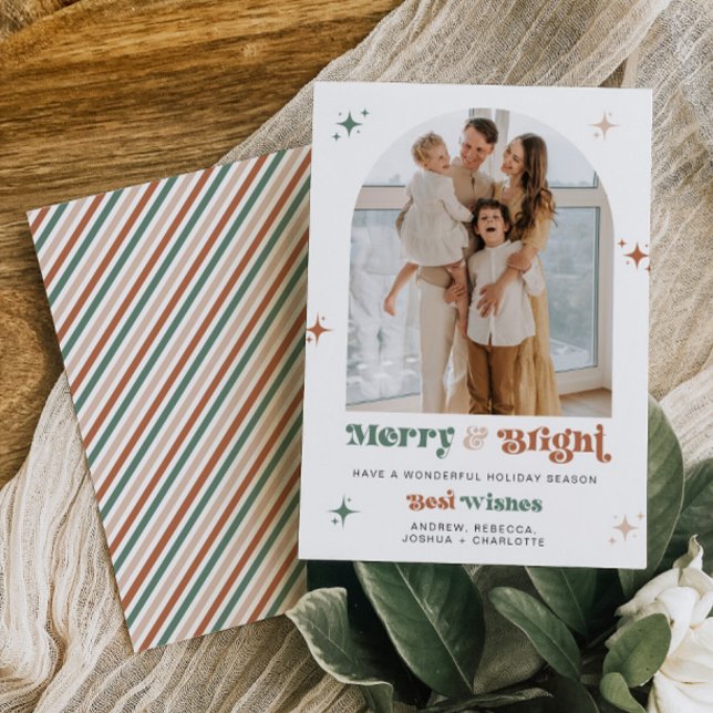 Boho Photo jul Card Merry & Bright Helgdag Julkort (Skapare uppladdad)