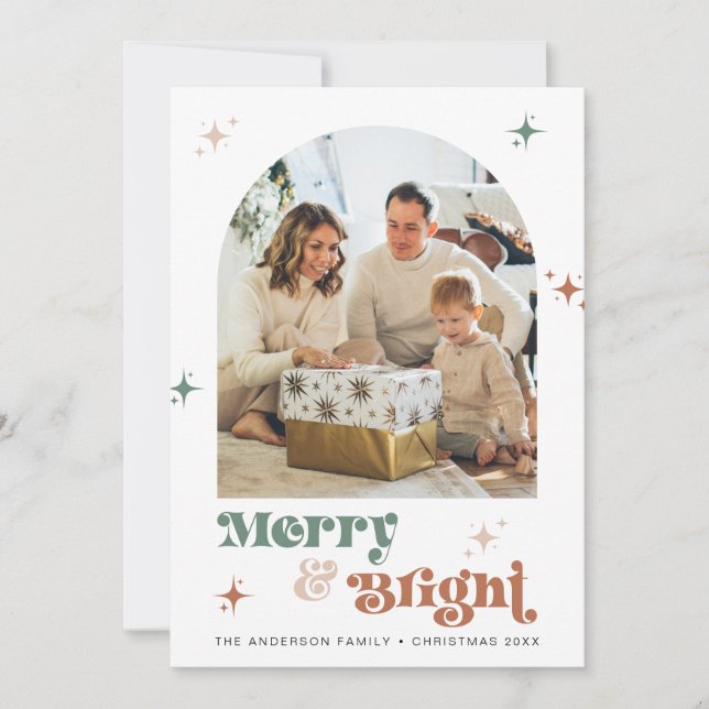 Boho Photo jul Card Merry och Bright Helgdag Julkort (Framsida)