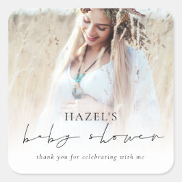 Boho Photo Overlay Script Baby Shower Tack Fyrkantigt Klistermärke