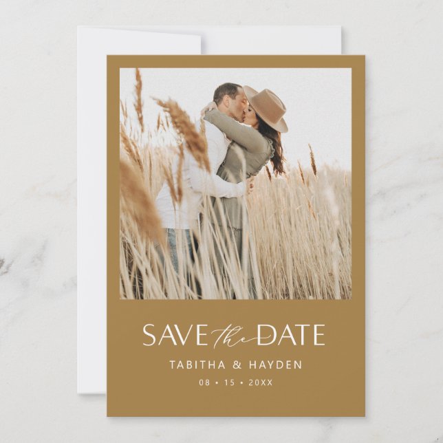 Boho Photo Save Date Card Minimalist Bröllop Spara Datumet (Framsida)
