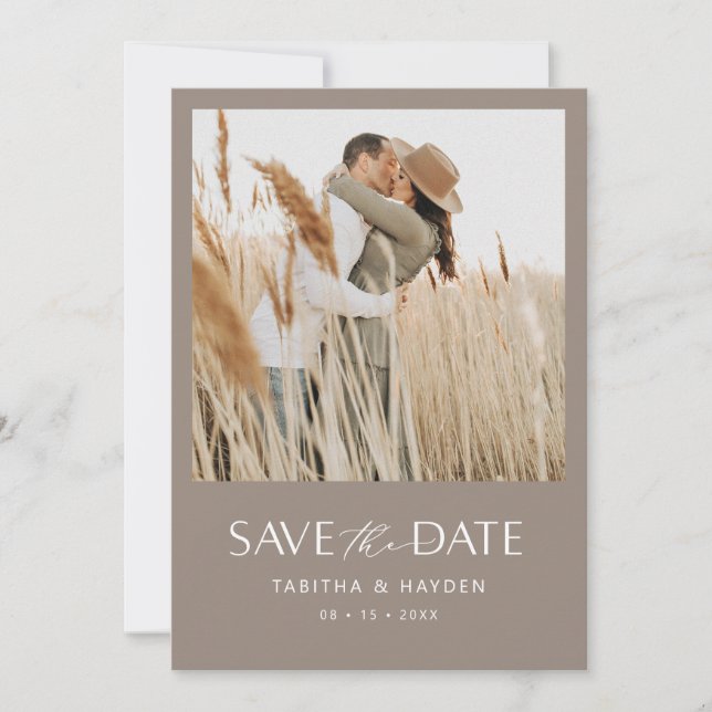 Boho Photo Save Date Card Minimalist Bröllop Spara Datumet (Framsida)