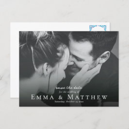 Boho Photo Save Date med den marockanska blå platt Vykort