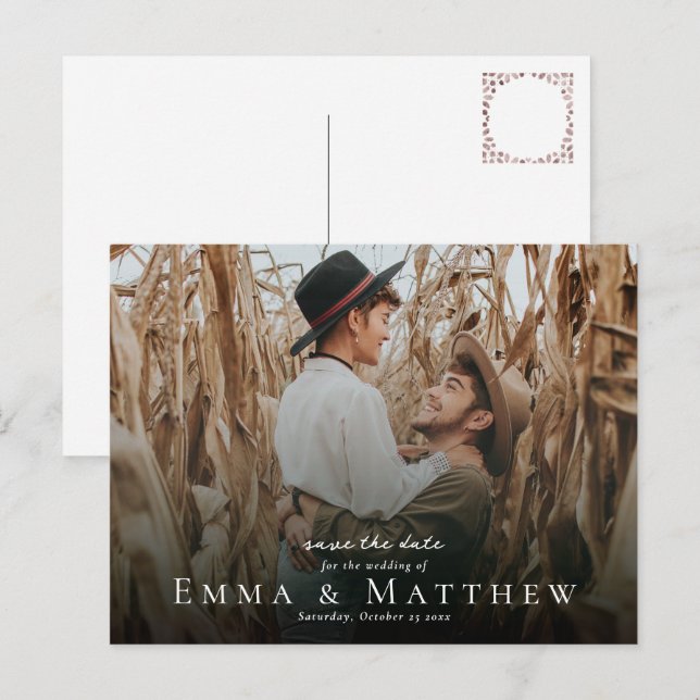 Boho Photo Save Date med marockansk brun panel Vykort (Fram/baksida)