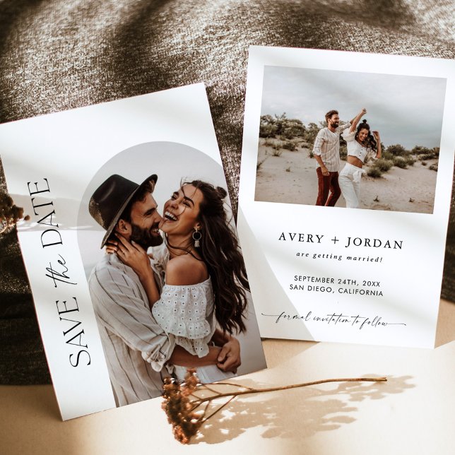 Boho Photo Save the Date, Minimalist Save the Date Inbjudningar (Skapare uppladdad)