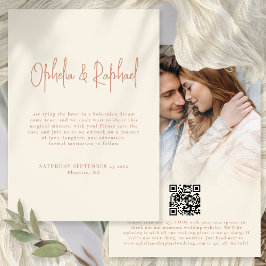 Boho Photo Script QR Bröllop Terracotta Cream Spara Datumet