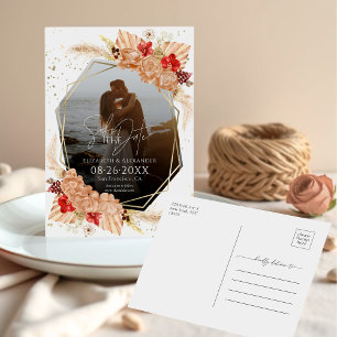 Boho Photo Terracotta Bröllop spara datum Vykort
