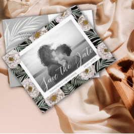 Boho Photo Tropiskt Blommigt Spara Datum Bröllop Vykort