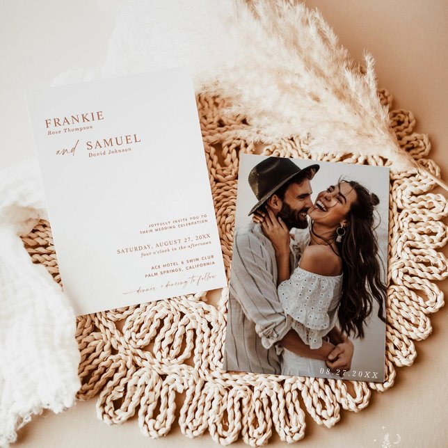 Boho Photo Wedding Bjud in, modern minimalistisk Inbjudningar (Skapare uppladdad)