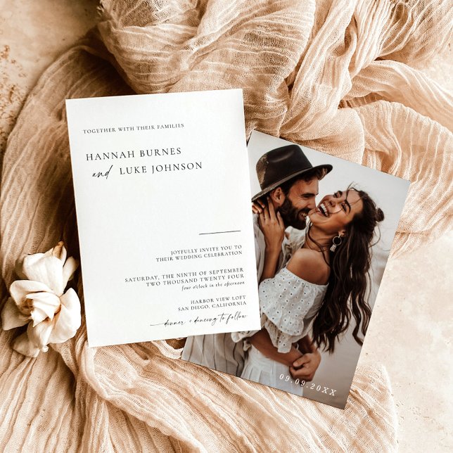 Boho Photo Wedding Bjud in, modern minimalistisk Inbjudningar (Skapare uppladdad)