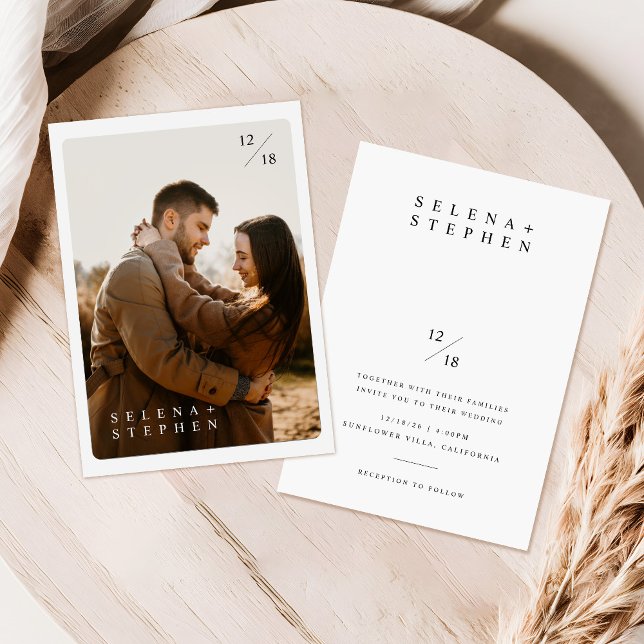 Boho Photo Wedding-inbjudan | Modern minimalist Inbjudningar (Skapare uppladdad)