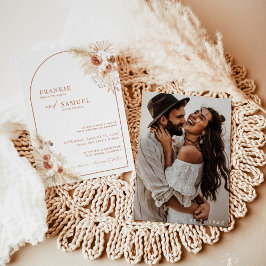 Boho Photo Wedding Inve Terracotta Pampas Grass Inbjudningar