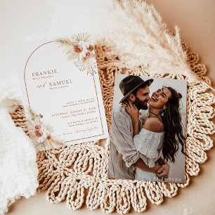 Boho Photo Wedding Inve Terracotta Pampas Grass Inbjudningar