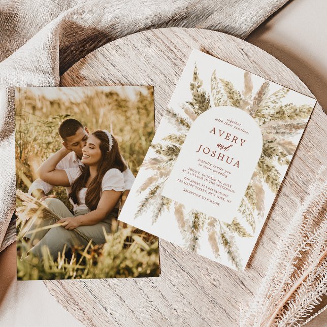 Boho Photo Wedding Inve Terracotta Pampas Grass Inbjudningar (Skapare uppladdad)