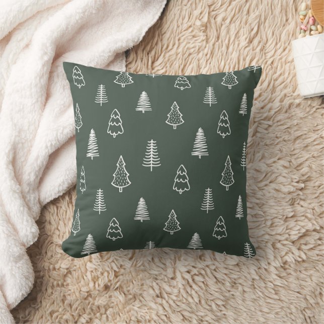 Boho Pine Trees Modern Winter Forest Dark Green Kudde (Filt)