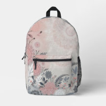 Boho Pink and Black Floral Lace Print Backpack