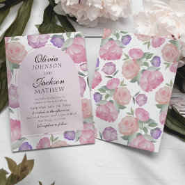 Boho Pink & Purple Floral Watercolor Wedding  Inbjudningar