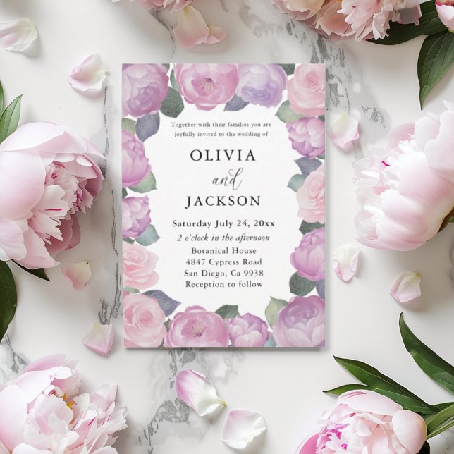 Boho Pink & Purple Floral Wedding Inbjudningar (Skapare uppladdad)