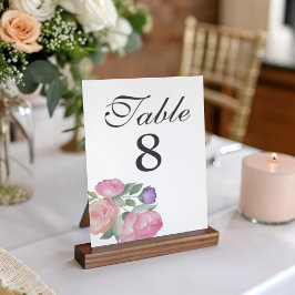 Boho Pink & Purple Watercolor Floral Wedding Bordsnummer