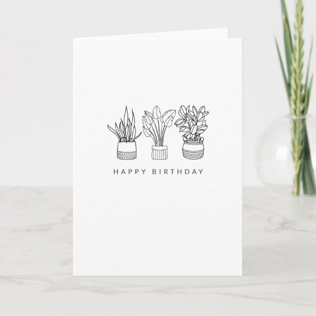 Boho Plant Minimal Line Art Teckning Birthday Kort (Framsida)