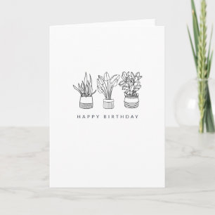 Boho Plant Minimal Line Art Teckning Birthday Kort