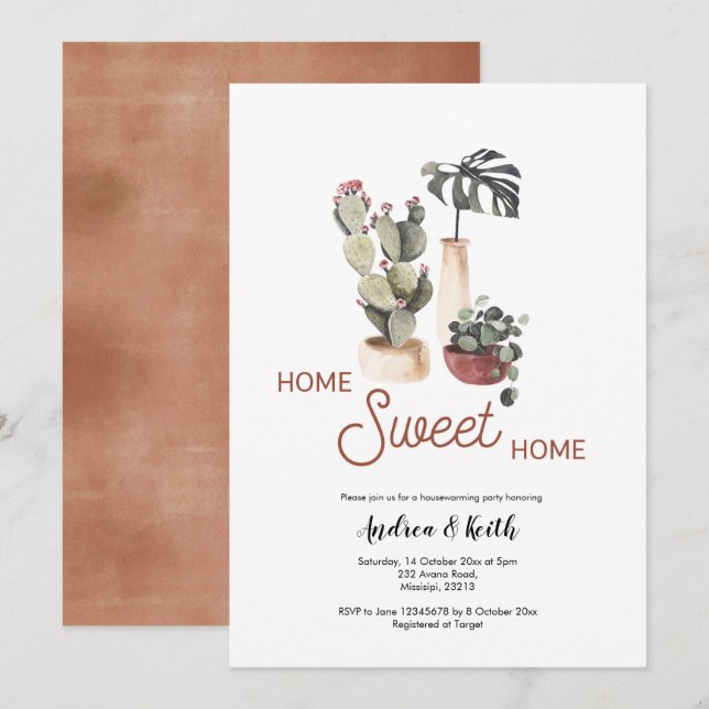 Boho Plants Succulents Houseworm Party Inbjudningar (Fram/baksida)