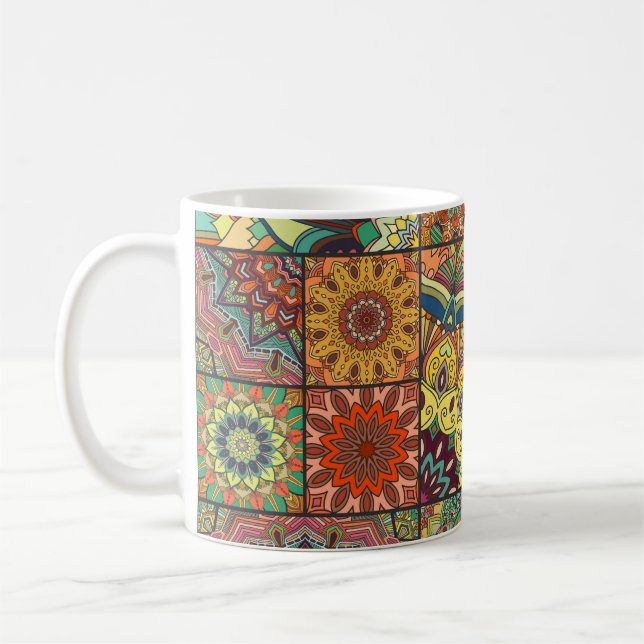 Boho-plattor: färglösa lapptäcke utan mönster kaffemugg (Vänster)