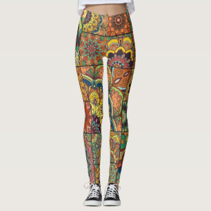Boho-plattor: färglösa lapptäcke utan mönster leggings