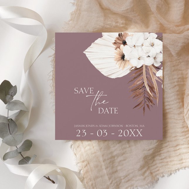 Boho Plum Lila White Pampas Grass Bröllop Spara Datumet (Skapare uppladdad)