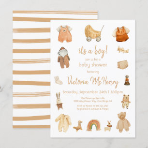 Boho Pojke Clothes & Leksak Baby Shower Inbjudningar